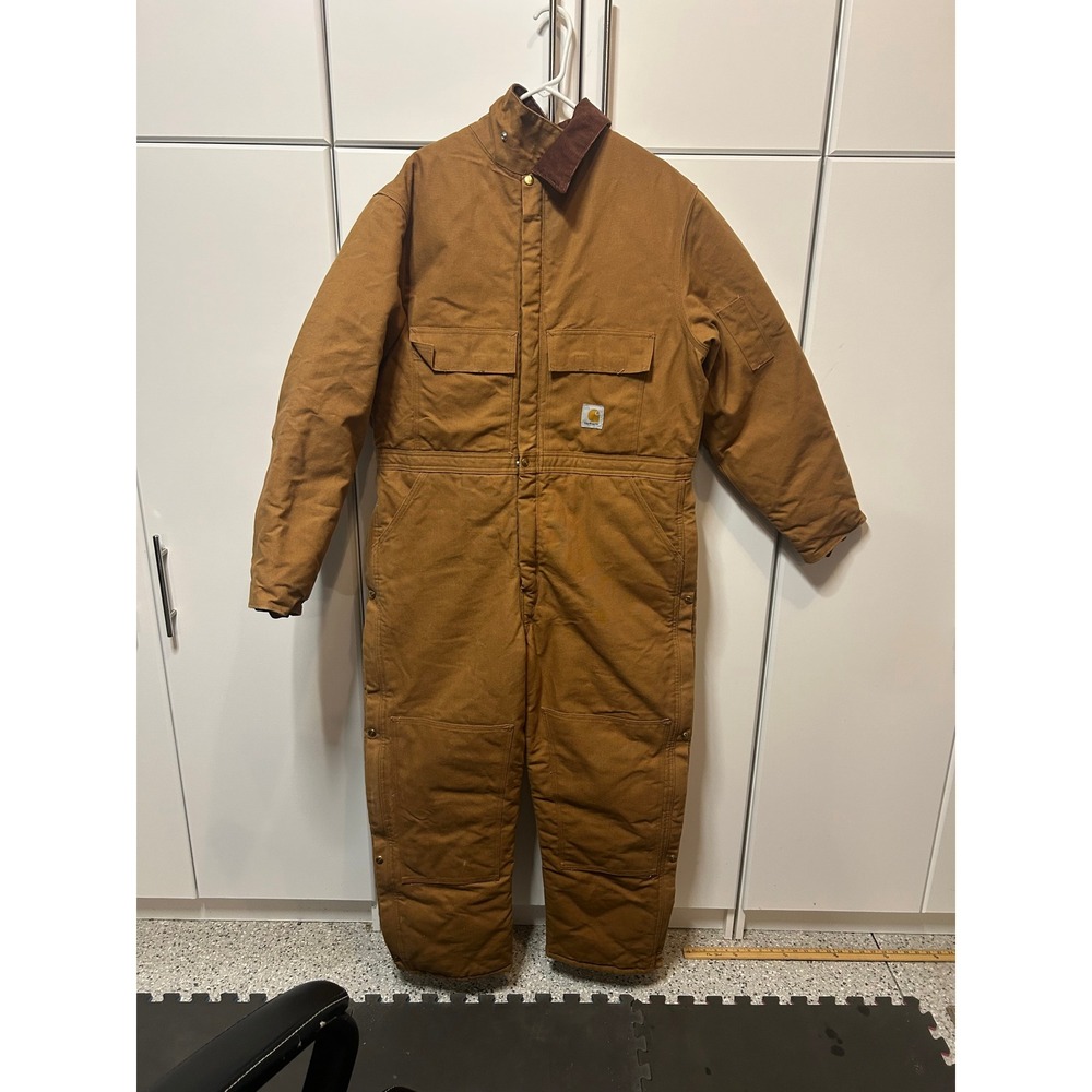 Carhartt X02 BRN‎ Men 48 Regular Arctic Quilt Lined Duck Coveralls Brown Bibs